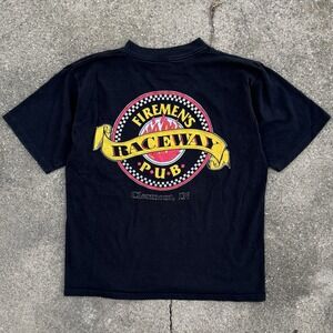 Vintage 90s All Sport Fireman's Raceway Pub T-Shirt L Clermont Indiana